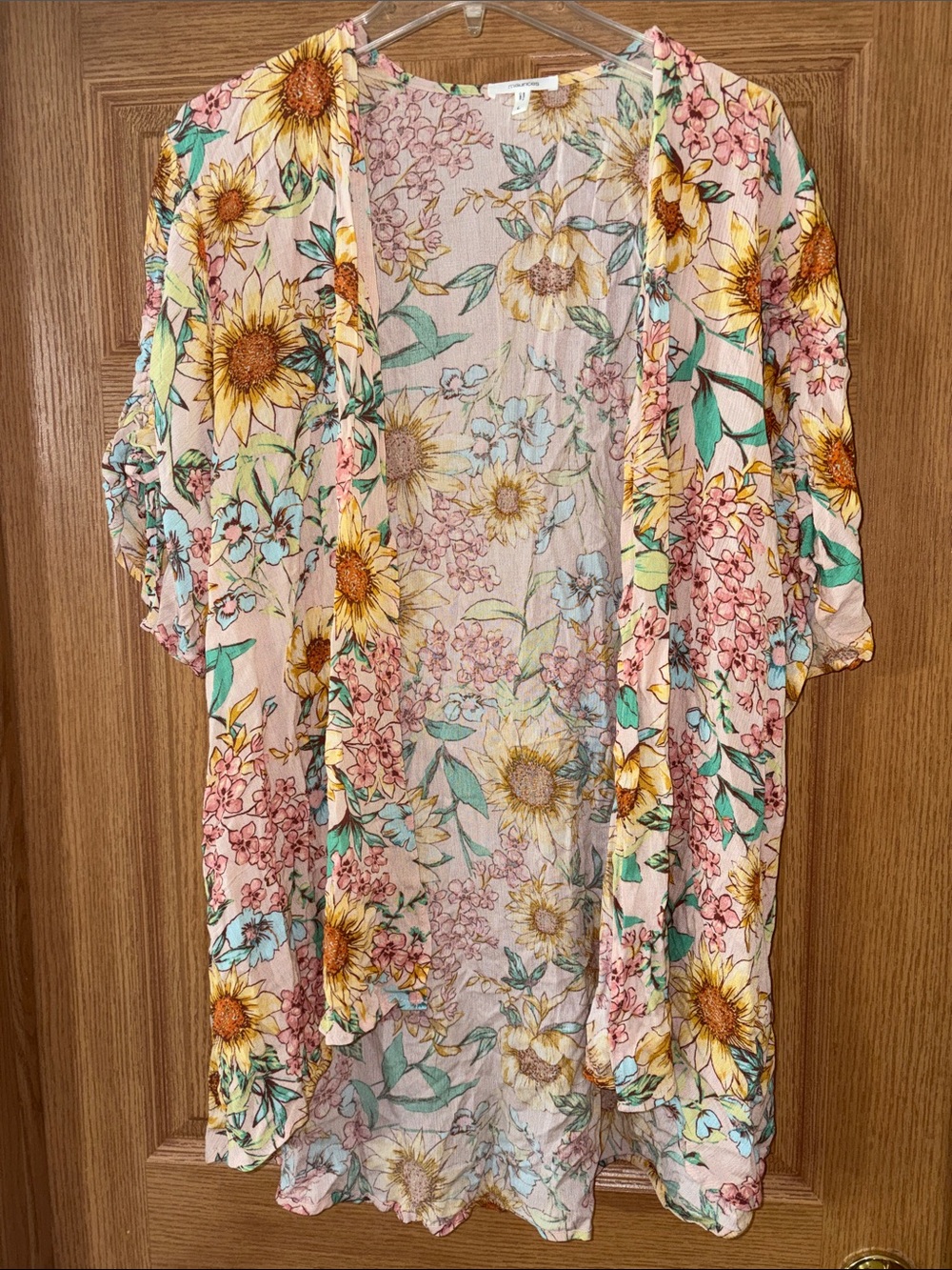 Maurices Floral Open-Front Kimono Jacket - Pink, Yellow, Green